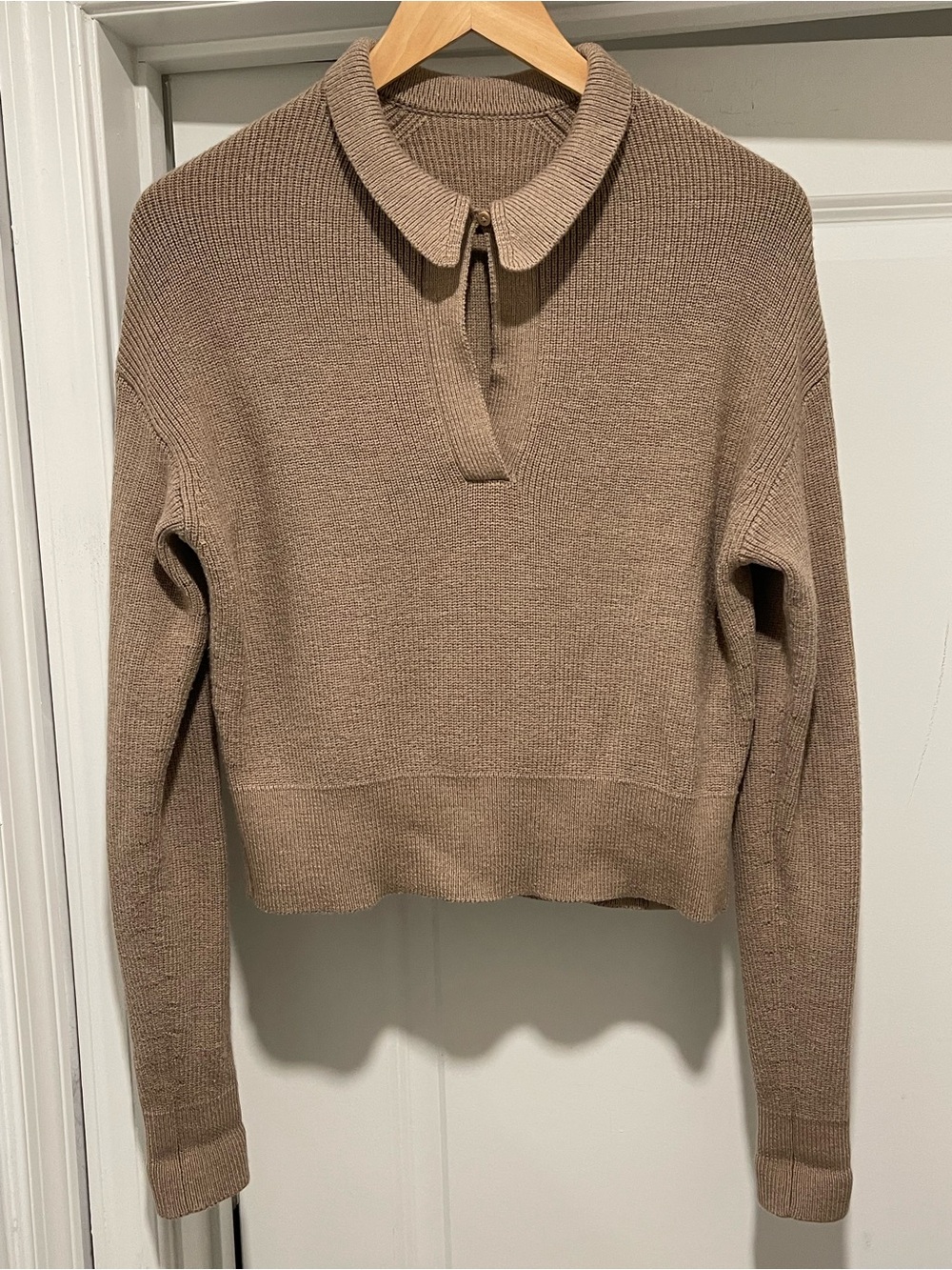 Lululemon Collared Merino Wool-Blend Sweater Heathered Beech Wood Size XS - Picture 6 of 12